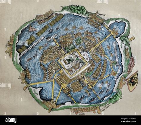 Art Art Posters 1524 Map of the Aztec Capital The Nuremberg Map of Tenochtitlan Wall Art Poster