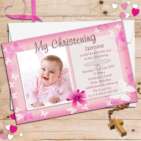 10 Personalised Girls Butterfly Christening / Baptism InvitationsPrinted onto 240gsm glossy ...