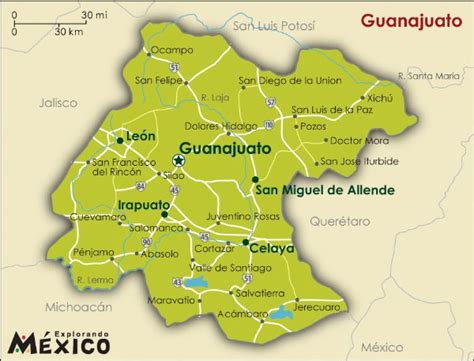 Mapa de Guanajuato - Mapa Físico, Geográfico, Político, turístico y Temático.