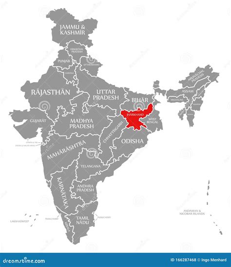 Jharkhand Red Highlighted in Map of India Stock Illustration - Illustration of borders, national ...