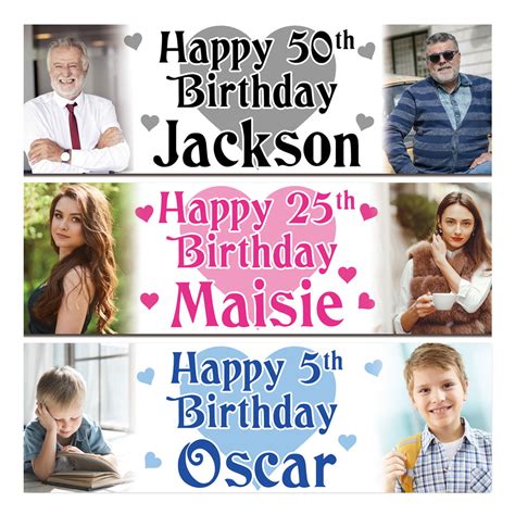 Personalised Birthday Banners Photos, 2pcs from £6.49, Free post