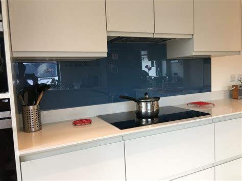 Dark Blue Kitchen Splashback - Plymouth, Devon. - Clearly Glass | Dark blue kitchens, Kitchen ...