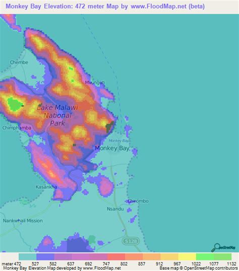 Elevation of Monkey Bay,Malawi Elevation Map, Topography, Contour