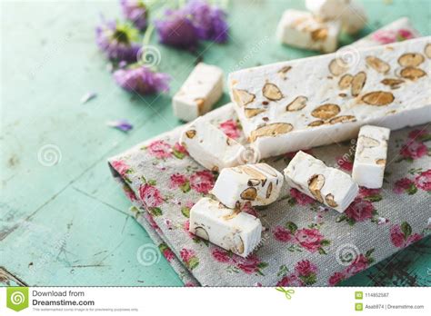 French Nougat with Almonds stock image. Image of france - 114852587