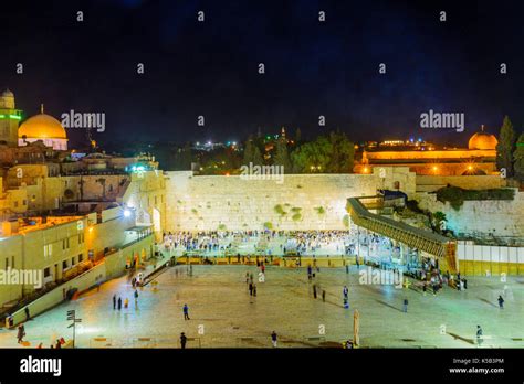 JERUSALEM, ISRAEL - SEPTEMBER 06, 2017: Night scene of the Western Wall ...