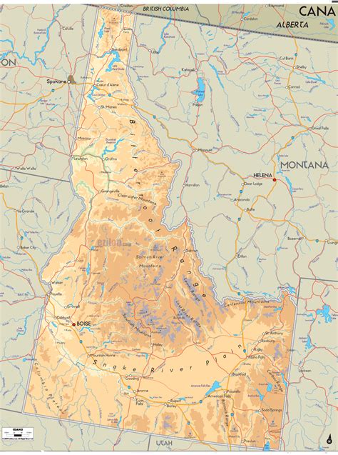 Physical Map of Idaho State - Ezilon Maps