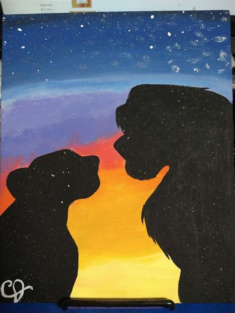 Simba and Nala silhouette sunset | Princess painting, Painting art projects, Girly art