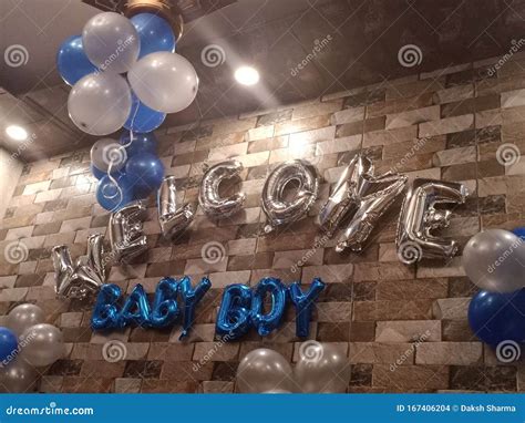 Welcome Baby Boy Celebrations Decoration with Balloons Stock Photo - Image of balloons ...