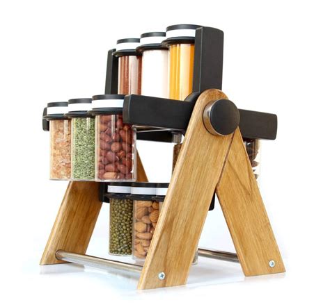 Wooden Revolving Spice Rack (Brown) (Set of 12) – DH store