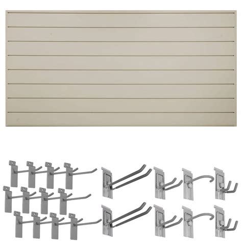 CROWNWALL 48 in. H x 96 in. W Basic Bundle PVC Slatwall Panel Set with Locking Hook Kit in ...