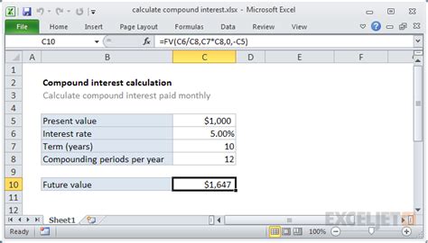 Calculate compound interest - Excel formula | Exceljet