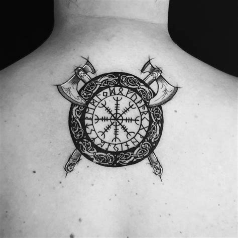 Viking Tattoo Sleeve with Compass and Ship Wheel Design