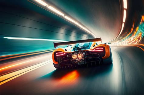 Premium Photo | Sport racing car at high speed riding in illuminated ...