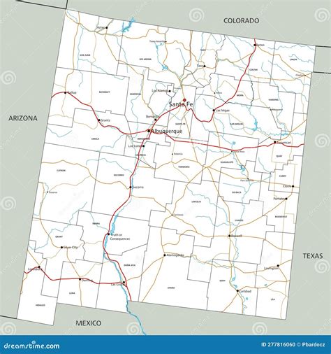 Detailed New Mexico Road Map with Labeling. Stock Vector - Illustration ...