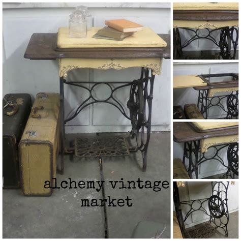 Treadle Sewing Machine side Table. www.facebook.com/alchemyvintagemarket | Antique sewing table ...