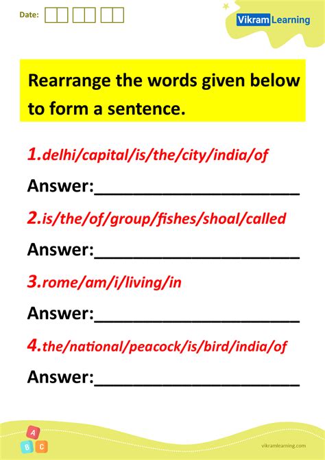 Download rearrange the words given below to form a sentence worksheets | vikramlearning.com