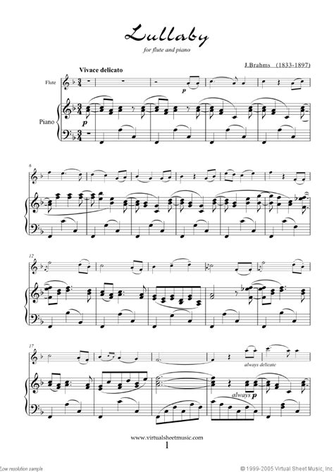 Brahms - Lullaby Op. 49 No. 4 sheet music for flute and piano