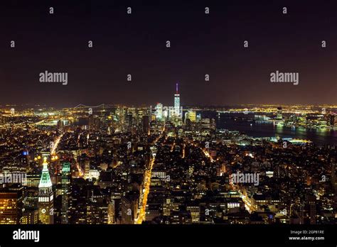 Aerial night view of Manhattan skyline, New York Stock Photo - Alamy