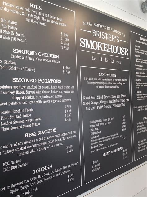 Menu at Brister's Smokehouse BBQ, Ruston