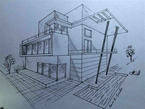 Dream House Sketch Modern House Drawing Easy - img-i