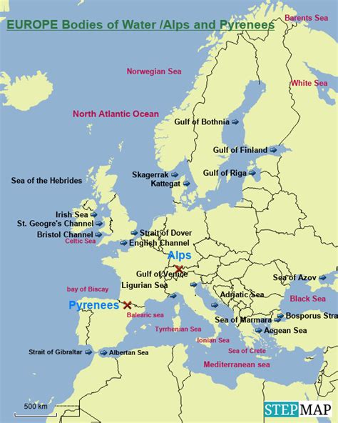 StepMap - Body of Water in Europe - Landkarte für Germany