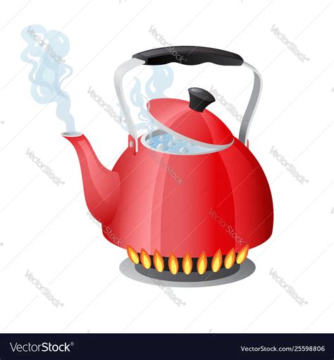 Red kettle with boiling water on kitchen stove Vector Image