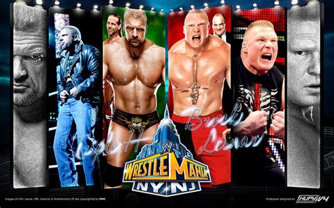 Triple H w/Shawn Michaels vs Brock Lesnar w/Paul Heyman - Wrestlemania ...