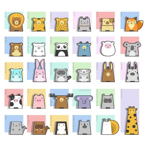 Cute animal icons set | Premium Vector