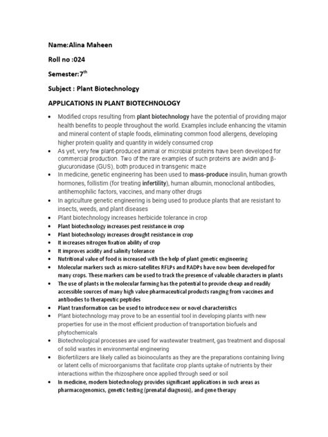 Applications of Plant Biotechnology | PDF | Plant Breeding | Biotechnology