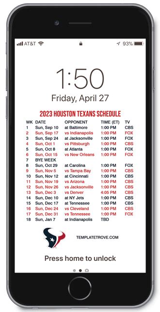 2023-2024 Houston Texans Lock Screen Schedule for iPhone 6-7-8 Plus