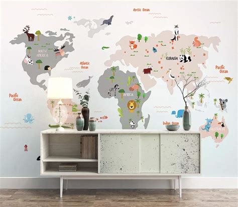 Amazon.com: Murwall Kids Wallpaper Child World Map Wall Murals Animals Wall Decor Boys Girls ...