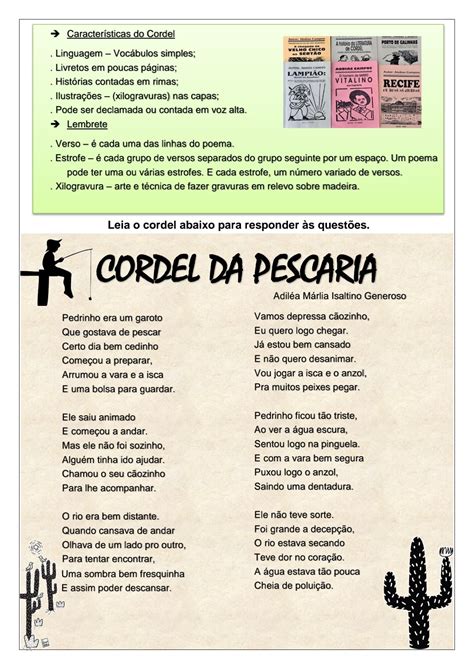 👍Língua Portuguesa: literatura de cordel Atividade de língua portuguesa ...