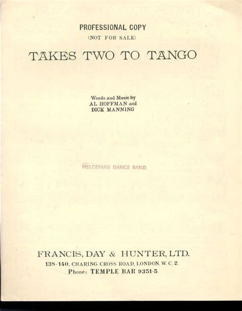 Takes Two to Tango - Song - For Piano and Voice with Ukulele chord symbols - Professional Copy ...