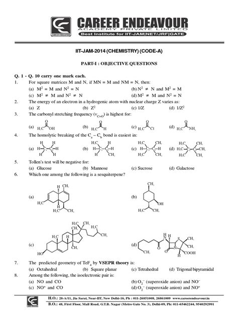 Iit Jam Chemistry Core2014 | PDF | Chemistry | Physical Sciences