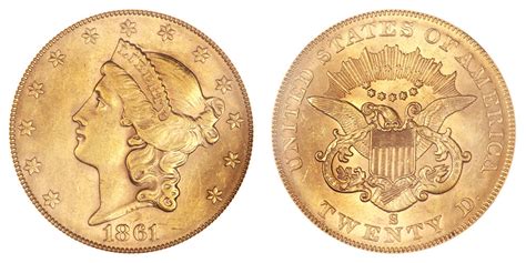 1861 S Coronet Head Gold $20 Double Eagle Liberty Head - Twenty D - No Motto: Value and Prices