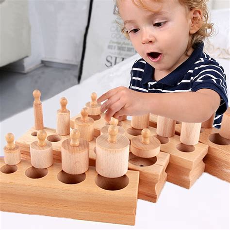 Baby Wooden Materials Montessori Block Toys Educational Games Cylinder Socket Blocks Toy Parent ...