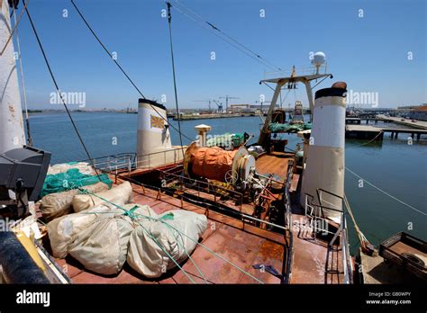 Deck of a Bacalhoeiro ship, a type of portuguese fishing boat used to ...