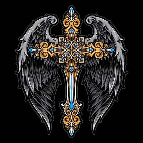 Premium Vector | Cross with angel wings vector