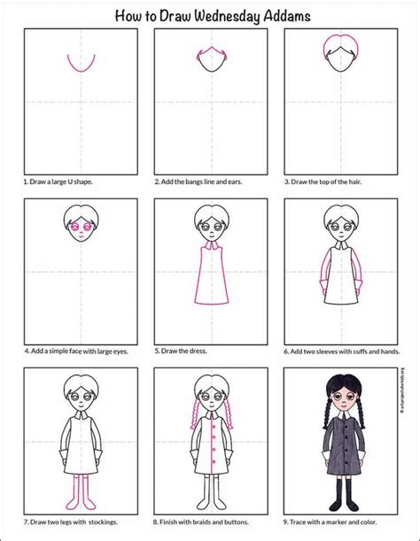 Easy How to Draw Wednesday Addams Tutorial Video and Coloring Page in 2023 | Coloring pages ...