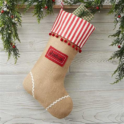 Personalized Stripes & Burlap Christmas Stockings