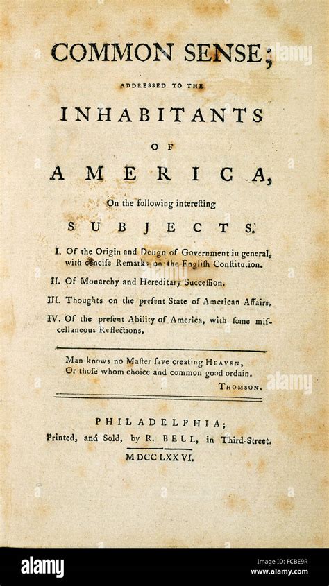 Common Sense by Thomas Paine. Title page of the pamphlet, published Stock Photo: 93680435 - Alamy