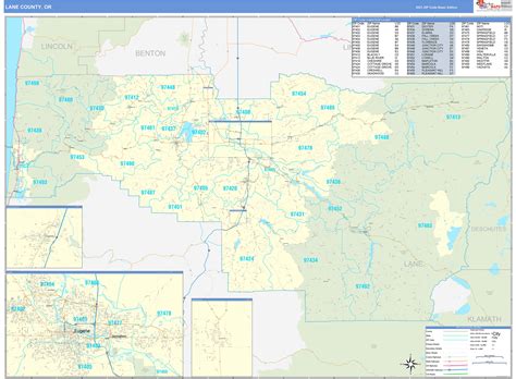 Lane County, OR Zip Code Wall Map Basic Style by MarketMAPS - MapSales