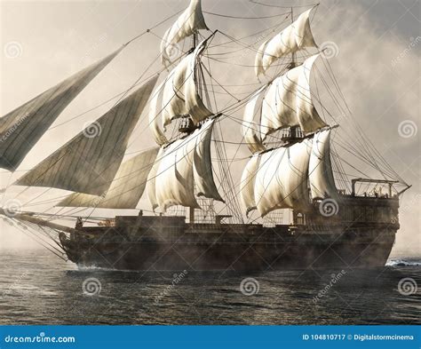 Pirate Ship With White Sails And Black Scull Flag Vector Illustration | CartoonDealer.com #59145478