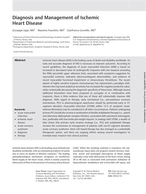 (PDF) Diagnosis and Management of Ischemic Heart Disease