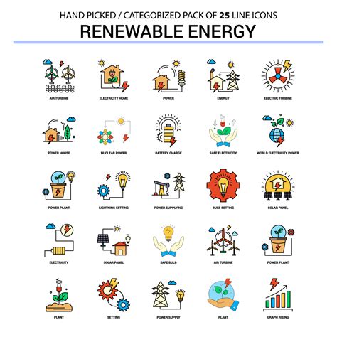 Renewable Energy Flat Line Icon Set Business Concept Icons Design ...