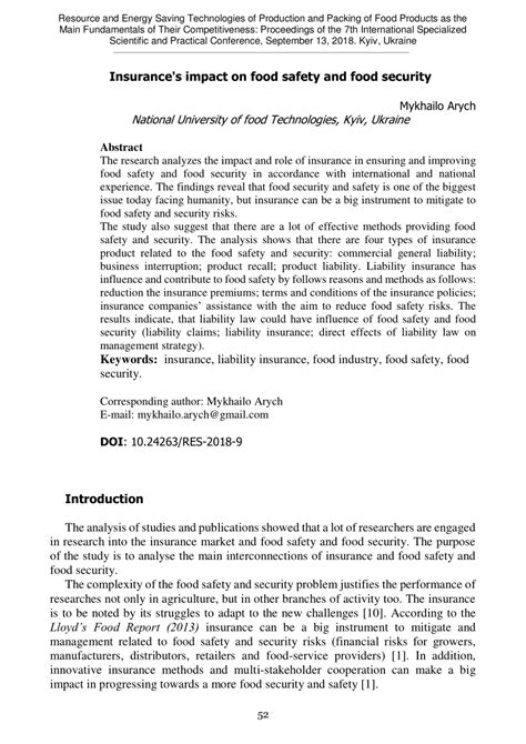 (PDF) Insurance's impact on food safety and food security