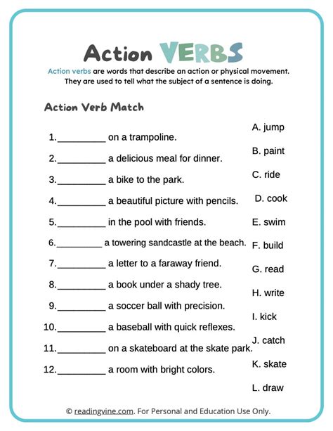 Action Verbs Worksheets | Learning Action Verbs Worksheets - Worksheets ...