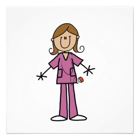 Medium Skin Stick Figure Female Nurse 5.25x5.25 Square Paper Invitation Card | Nurse drawing ...