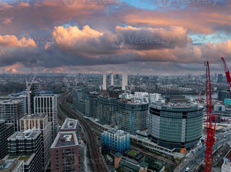 Aerial London Skyline view near railway road. 19765144 Stock Photo at Vecteezy