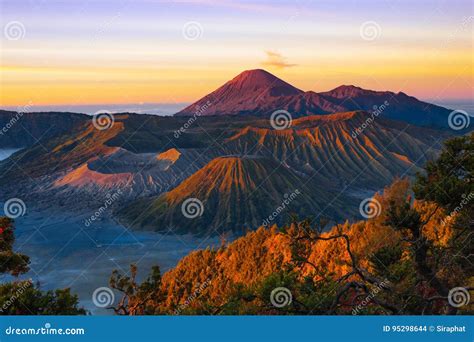 Volcanoes in Bromo Tengger Semeru National Park at Sunrise Stock Photo ...